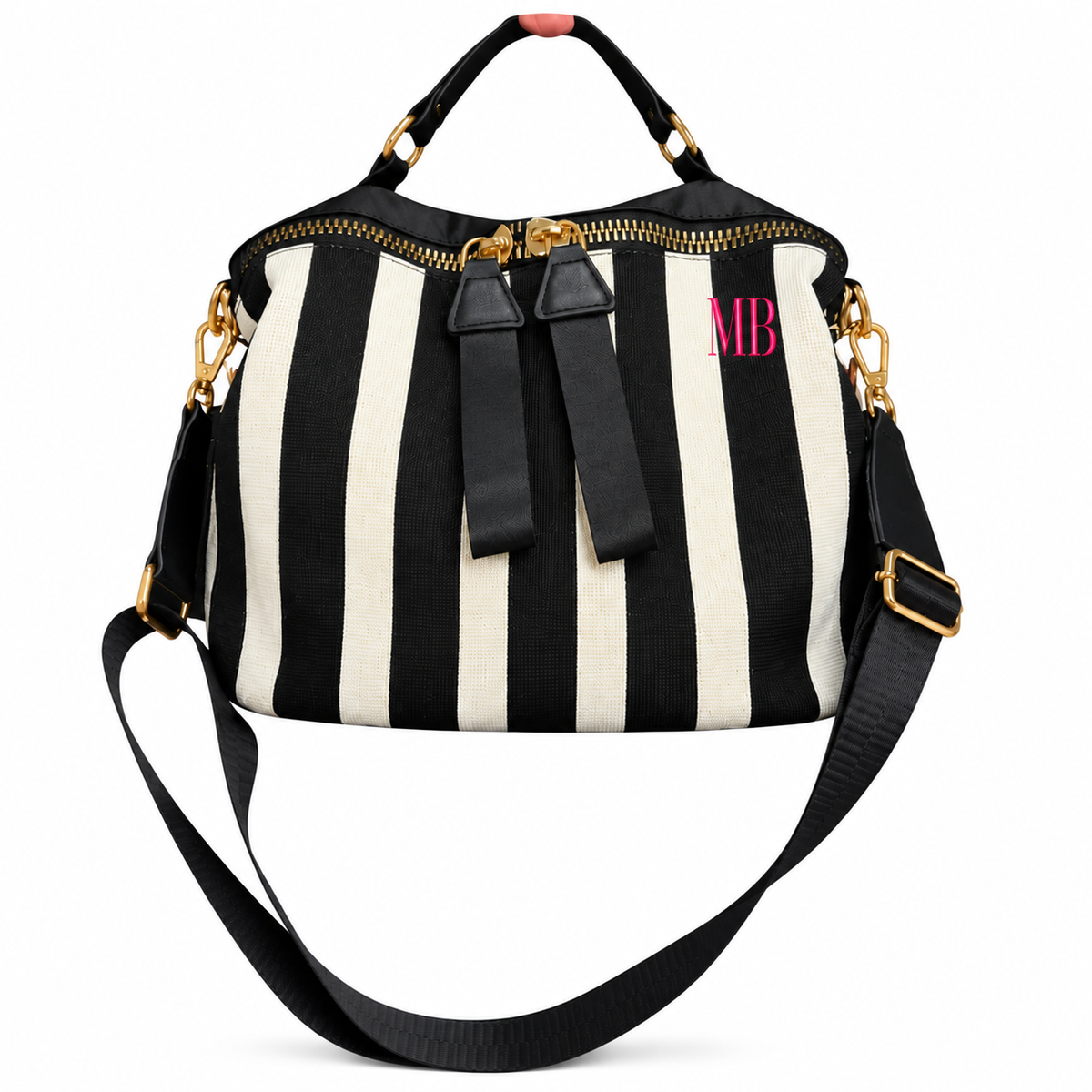 Melbee Stitches Striped Woven & Nylon Zip Crossbody
