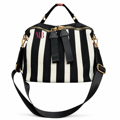 Melbee Stitches Striped Woven & Nylon Zip Crossbody