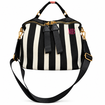 Melbee Stitches Striped Woven & Nylon Zip Crossbody