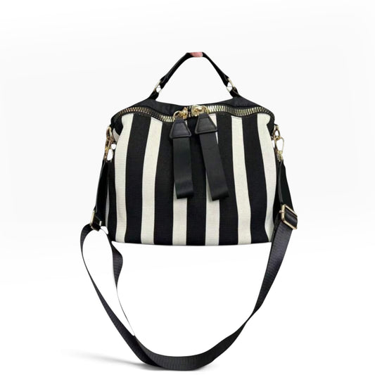 Melbee Stitches Striped Woven & Nylon Zip Crossbody