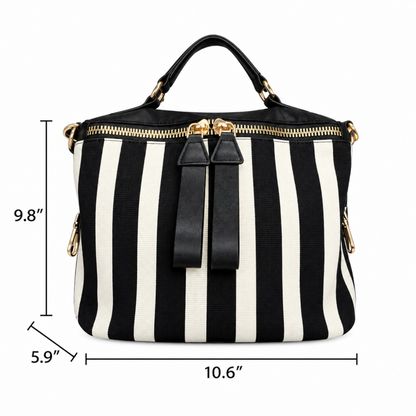 Melbee Stitches Striped Woven & Nylon Zip Crossbody